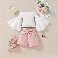 2 Pieces Toddler Girls' Solid Color Off Shoulder Tank Top Shorts Set Set Long Sleeve Daily Outdoor 3-7 Years Summer White Lightinthebox