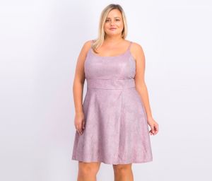 Womens Plus Size Sparkle Fit & Flare Dress. Silver/Pink