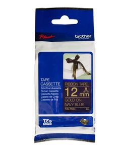 Brother Satin Ribbon Gold on Navy Blue 12mm 4m TZE-RN34