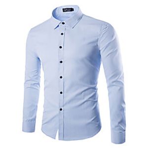 Men's Shirt Solid Color Button-Down Long Sleeve Street Tops Cotton Business Simple Casual Comfortable White Light Blue miniinthebox