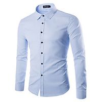 Men's Shirt Solid Color Button-Down Long Sleeve Street Tops Cotton Business Simple Casual Comfortable White Light Blue miniinthebox - thumbnail