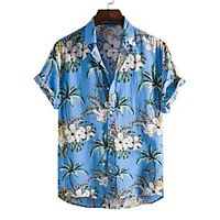 Men's Shirt Other Prints Letter Animal Print Short Sleeve Daily Tops Beach Boho Blue Lightinthebox - thumbnail