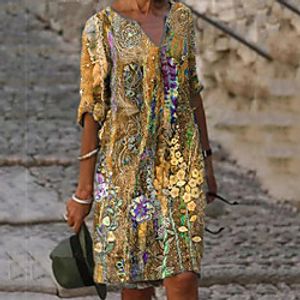 Women's T Shirt Dress Tee Dress Knee Length Dress Blue Yellow Green Half Sleeve Floral Print Summer V Neck Casual 2021 S M L XL XXL 3XL 4XL 5XL Lightinthebox