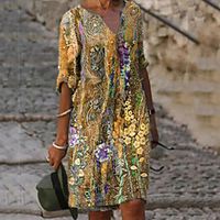 Women's T Shirt Dress Tee Dress Knee Length Dress Blue Yellow Green Half Sleeve Floral Print Summer V Neck Casual 2021 S M L XL XXL 3XL 4XL 5XL Lightinthebox - thumbnail