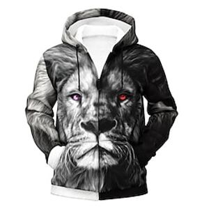 Men's Unisex Full Zip Hoodie Jacket Graphic Prints Lion Animal Zipper Print Sports  Outdoor Daily Sports 3D Print Basic Casual Hoodies Sweatshirts  Dark Gray Lightinthebox