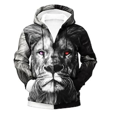Men's Unisex Full Zip Hoodie Jacket Graphic Prints Lion Animal Zipper Print Sports  Outdoor Daily Sports 3D Print Basic Casual Hoodies Sweatshirts  Dark Gray Lightinthebox