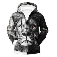 Men's Unisex Full Zip Hoodie Jacket Graphic Prints Lion Animal Zipper Print Sports  Outdoor Daily Sports 3D Print Basic Casual Hoodies Sweatshirts  Dark Gray Lightinthebox - thumbnail