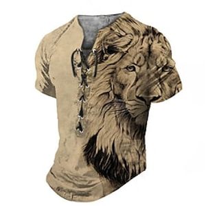 Men's T shirt Tee Tee Graphic Animal Lion Collar Clothing Apparel 3D Print Casual Daily Short Sleeve Lace up Print Vintage Fashion Designer miniinthebox