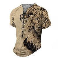 Men's T shirt Tee Tee Graphic Animal Lion Collar Clothing Apparel 3D Print Casual Daily Short Sleeve Lace up Print Vintage Fashion Designer miniinthebox - thumbnail