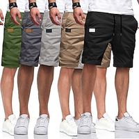 Men's Cargo Shorts Shorts Casual Shorts Hiking Shorts Pocket Drawstring Elastic Waist Solid Color Knee Length Sports Outdoor Running Streetwear Stylish ArmyGreen Black miniinthebox - thumbnail