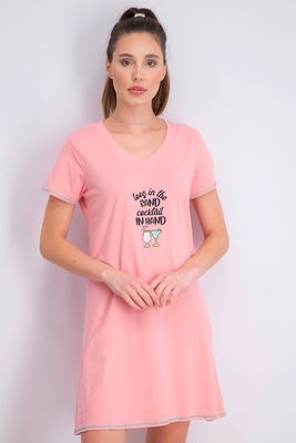 Womens Embroidered V-neck Sleepwear Dress Pink Womens Embroidered V-neck Sleepwear Dress Pink