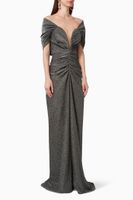 Metallic Cape Ruched Gown Metallic Cape Ruched Gown