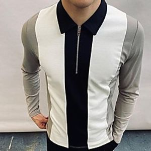 Men's Golf Shirt Striped Zipper Long Sleeve Street Tops Sportswear Casual Fashion Comfortable Gray Lightinthebox
