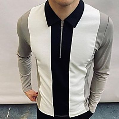 Men's Golf Shirt Striped Zipper Long Sleeve Street Tops Sportswear Casual Fashion Comfortable Gray Lightinthebox