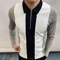 Men's Golf Shirt Striped Zipper Long Sleeve Street Tops Sportswear Casual Fashion Comfortable Gray Lightinthebox - thumbnail