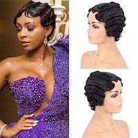Wig Finger Wave Wig Short Syntheyic Hair Curly Wigs for Black Women Lady Nuna Wig 1920s Cosplay Costume Halloween Party Daily Use Lightinthebox - thumbnail