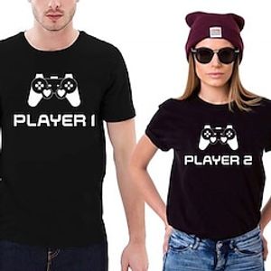Couple Tshirt Game 1pc Couple's Men's Women's T shirt Tee Crew Neck Black Valentine's Day Daily Short Sleeve Print Fashion Casual Lightinthebox