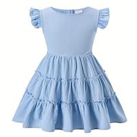 Kids Girls' Dress Solid Color Sleeveless Party Outdoor Casual Fashion Daily Casual Polyester Summer Spring Fall 2-13 Years Light Blue Lightinthebox