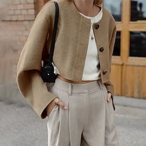 Women's Cropped Winter Coat Heated Jacket Fall Warm Comtemporary Stylish Trendy Jacket Long Sleeve Brown Lightinthebox
