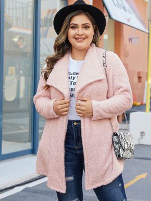 YOINS BASICS Plus Size Pink Lapel Collar Teddy Coat YOINS BASICS Plus Size Pink Lapel Collar Teddy Coat