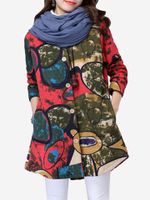 Casual Printed Button Fly Women Thick Coats
