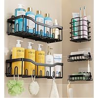 Iron Wall Mounted Bathroom Rack Set Bathroom Perforated Free Kitchen Seasoning Supplies Storage Shelf miniinthebox - thumbnail