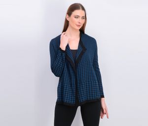 Womens Open-Front Houndstooth Cardigan  Black/Juniper