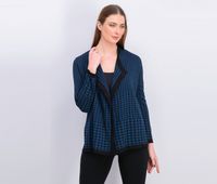 Womens Open-Front Houndstooth Cardigan  Black/Juniper - thumbnail