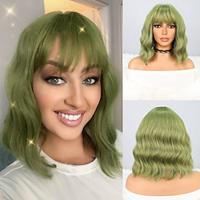 Synthetic Wig Natural Wave Bob Neat Bang Wig 12 inch Mint Green Synthetic Hair Women's Green Lightinthebox