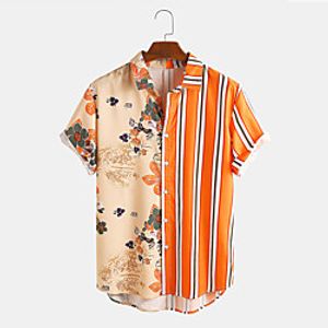 Men's Shirt Other Prints Graphic Short Sleeve Street Tops Formal Soft Breathable Orange miniinthebox