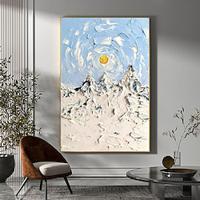 Sunrise Abstract Oil Painting Handmade White Snow Mountain With High Texture High Quality Landscape Artwork Wall Art For Home Decor Frame Ready To Hang Lightinthebox