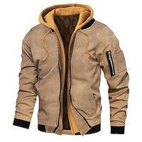 Men's Bomber Jacket Hoodie Jacket Outdoor Daily Wear Warm Fall Winter Plaid Plain Fashion Streetwear Hooded Regular Black Gold Black Wine Dark Red Red Jacket Lightinthebox - thumbnail