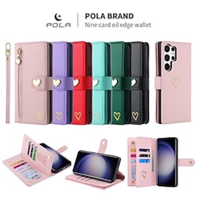 Phone Case For Samsung Galaxy S23 S22 S21 S20 Ultra Plus FE A54 A34 A14 Note 20 10 Wallet Case Zipper with Wrist Strap Kickstand Solid Color Heart TPU PU Leather miniinthebox Phone Case For Samsung Galaxy S23 S22 S21 S20 Ultra Plus FE A54 A34 A14 Note 20 10 Wallet Case Zipper with Wrist Strap Kickstand Solid Color Heart TPU PU Leather miniinthebox