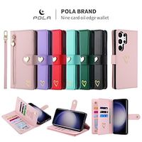 Phone Case For Samsung Galaxy S23 S22 S21 S20 Ultra Plus FE A54 A34 A14 Note 20 10 Wallet Case Zipper with Wrist Strap Kickstand Solid Color Heart TPU PU Leather miniinthebox - thumbnail