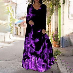 Women's Swing Dress Maxi long Dress Blue Purple Orange Red Light Blue Long Sleeve Butterfly Tie Dye Print Fall V Neck Casual 2021 S M L XL XXL 3XL 4XL 5XL Lightinthebox