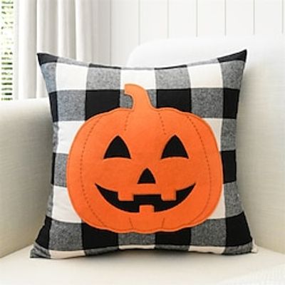 Halloween Throw Pillow Cover Embroidery Farmhouse Pumpkin Plaid Square Quality Pillow Case for Bedroom Livingroom Cushion Cover Lightinthebox
