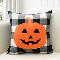 Halloween Throw Pillow Cover Embroidery Farmhouse Pumpkin Plaid Square Quality Pillow Case for Bedroom Livingroom Cushion Cover Lightinthebox - thumbnail
