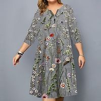 Women's Plus Size Shift Dress Floral Crew Neck Print Long Sleeve Fall Spring Casual Knee Length Dress Daily Vacation Dress Lightinthebox - thumbnail