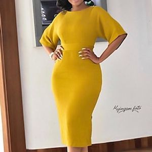 Women's Sheath Dress Midi Dress Yellow Half Sleeve Pure Color Zipper Winter Fall Spring Crew Neck 2022 S M L XL XXL 3XL Lightinthebox