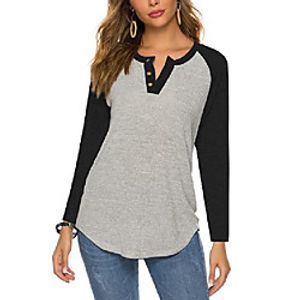 women's raglan round neck long sleeve blouse basic button henley shirt boyfriend style ladies tops black Lightinthebox