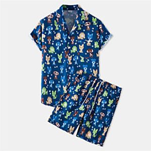 Men's Shirt Suits Shirt Dog Animal Button-Down Short Sleeve Casual Tops Casual Fashion Hawaiian Breathable Navy Blue miniinthebox