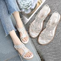 Women's Sandals Boho Bohemia Beach Wedding Party Outdoor Geometric Wedding Sandals Rhinestone Flat Heel Open Toe Bohemia Faux Leather Loafer White Gold Dark Blue Lightinthebox - thumbnail