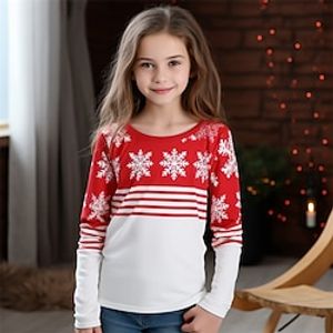 Christmas Girls' 3D Stripe Snowflake Tee Shirt Long Sleeve 3D Print Fall Winter Active Fashion Cute Polyester Kids 3-12 Years Crew Neck Outdoor Casual Daily Regular Fit miniinthebox