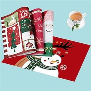 Christmas Vinyl Placemat Waterproof PVC Heat Resistant Dining Table Place Table Plate Mat Xmas Decor Fall Kitchen Table Mats Indoor Outdoor miniinthebox