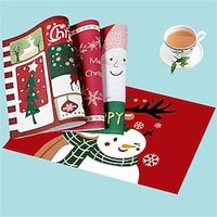 Christmas Vinyl Placemat Waterproof PVC Heat Resistant Dining Table Place Table Plate Mat Xmas Decor Fall Kitchen Table Mats Indoor Outdoor miniinthebox - thumbnail