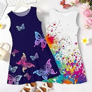 Girls' Casual Dress A Line Dress Tank Dress Sleeveless Graphic Butterfly 3D Printed Graphic Dresses Cute Casual Sweet Summer Spring Kids Sports  Outdoor Daily Holiday 1-pack Lightinthebox