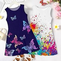Girls' Casual Dress A Line Dress Tank Dress Sleeveless Graphic Butterfly 3D Printed Graphic Dresses Cute Casual Sweet Summer Spring Kids Sports  Outdoor Daily Holiday 1-pack Lightinthebox - thumbnail