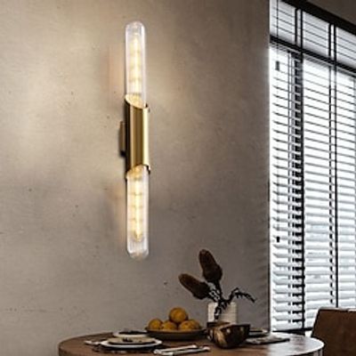 LED Wall Light 2 Light Vintage Gold Linear Wall Sconce Light Fixture Indoor Up Down Bar Wall Mounted Light Farmhouse Long Arm Glass Bathroom Vanity Light for Bedside Living Room Hotels Hallway 110-240V Lightinthebox