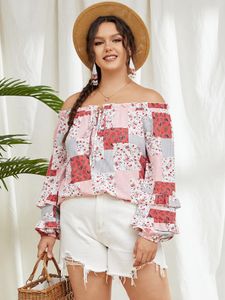 YOINS Plus Size Off The Shoulder Scarf Print Backless Design Tie-up Design Long Sleeves Blouse