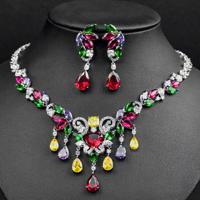 Ladies Luxury Shining 5A Zircon Crystal Necklace Earrings Wedding Anniversary Two-piece Jewelry Set